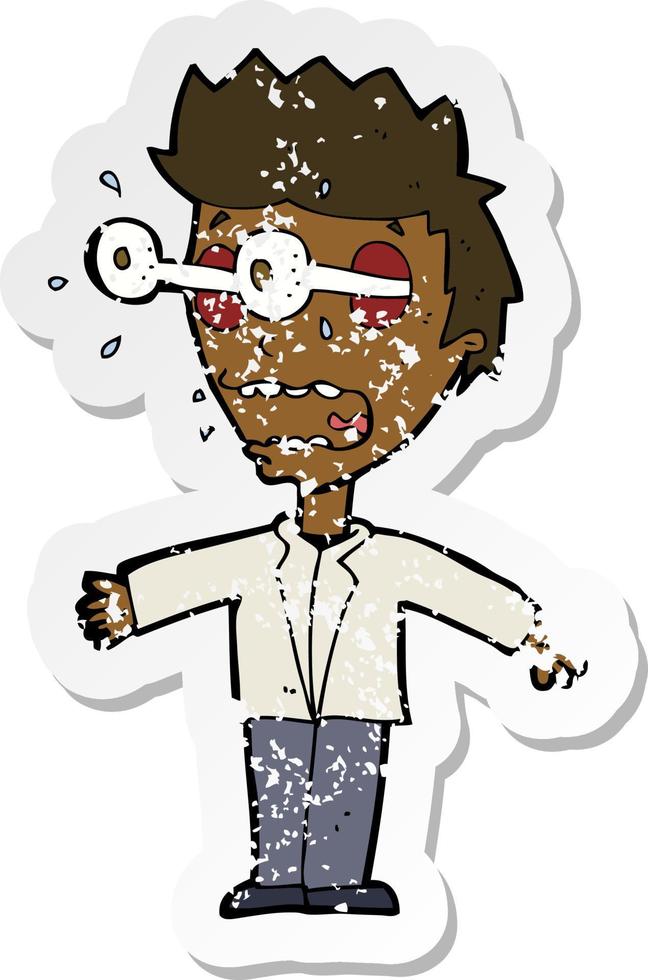 retro distressed sticker of a cartoon staring man vector