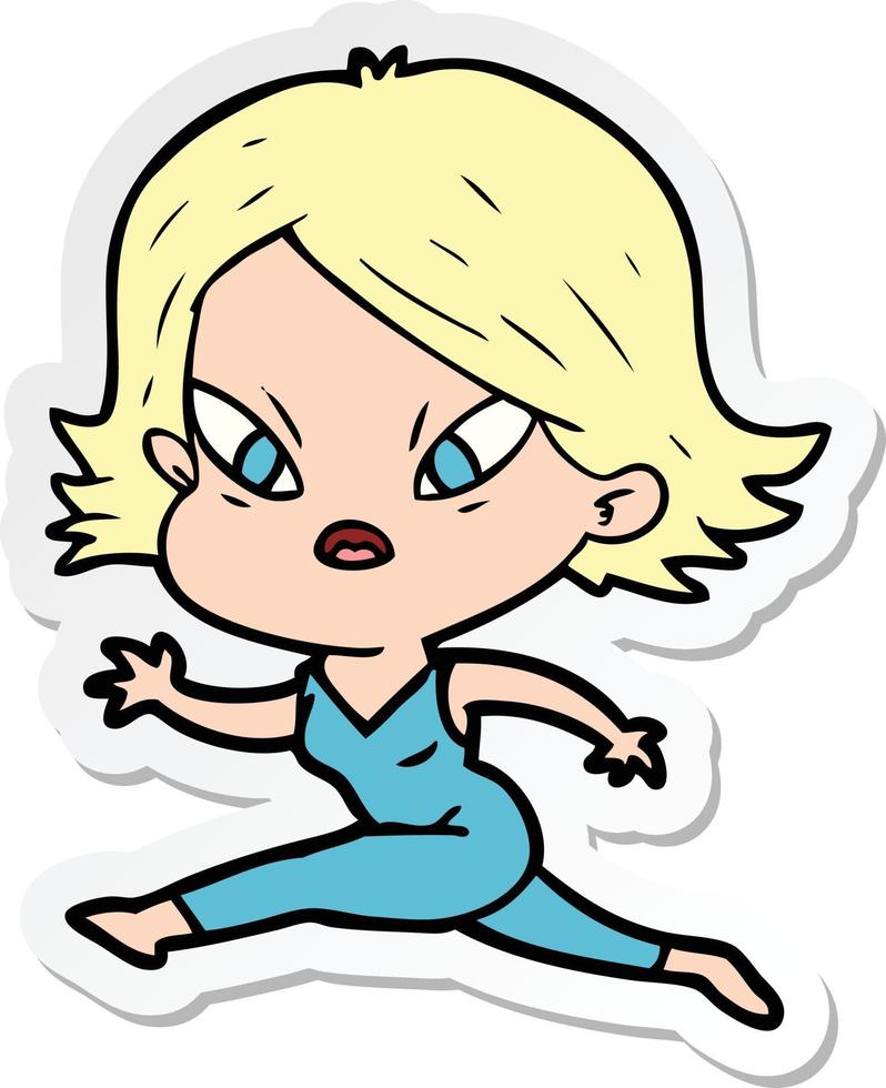 sticker of a cartoon stressed woman vector