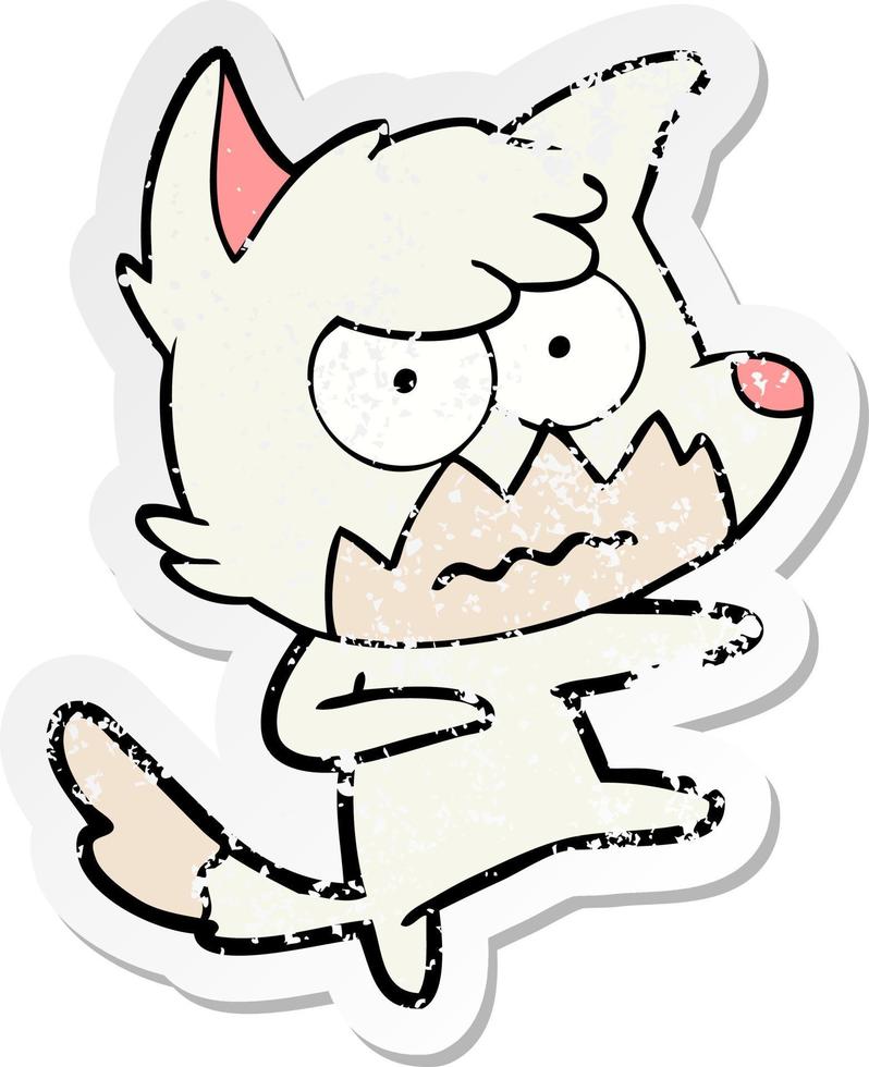 distressed sticker of a cartoon annoyed fox vector