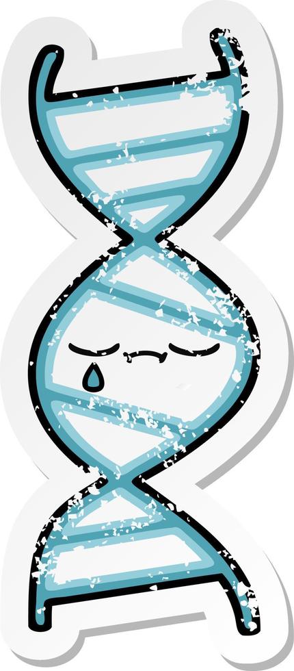 distressed sticker of a cute cartoon DNA strand vector