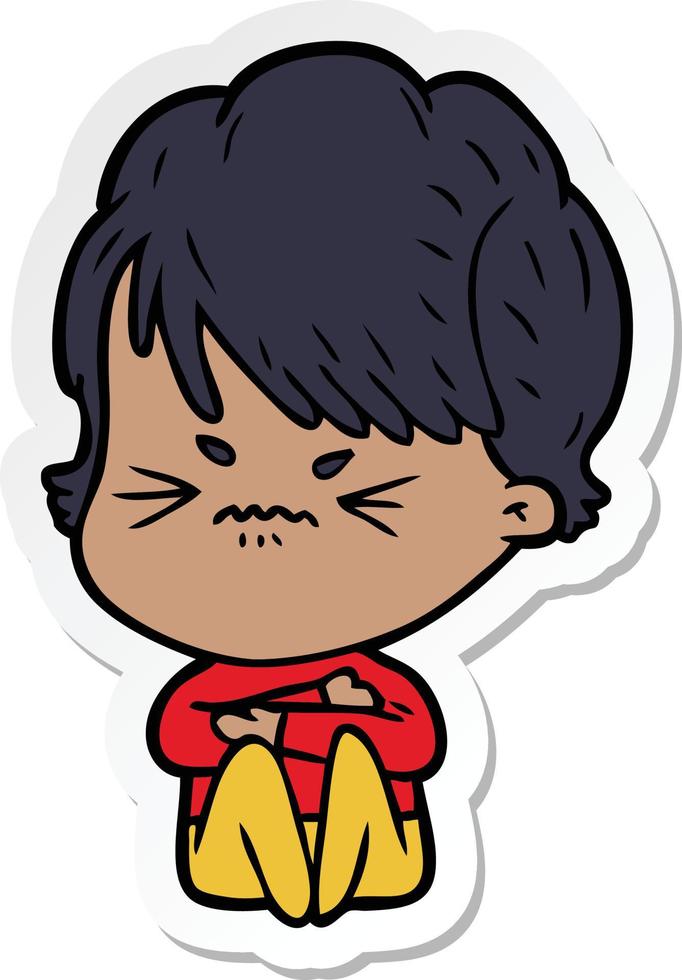 sticker of a cartoon frustrated woman vector