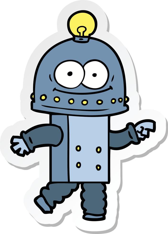 sticker of a happy carton robot with light bulb vector