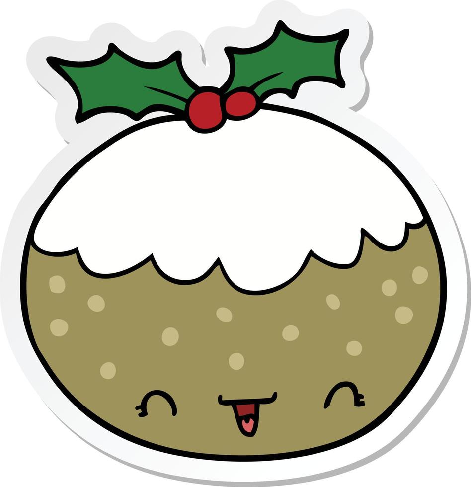 pegatina de un lindo pudín de navidad de dibujos animados vector