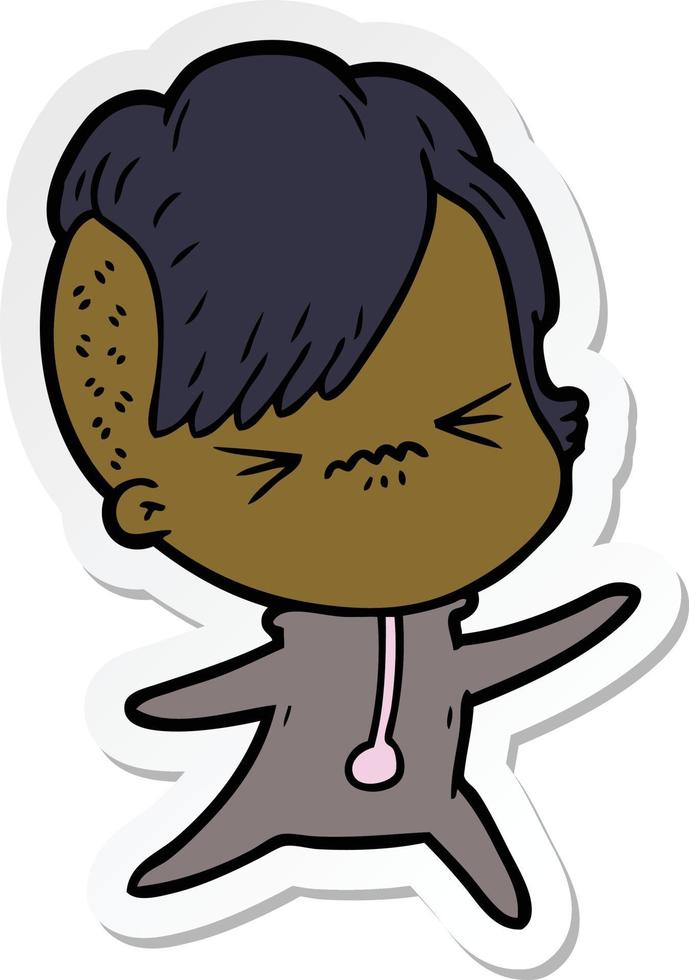 sticker of a cartoon annoyed hipster girl vector