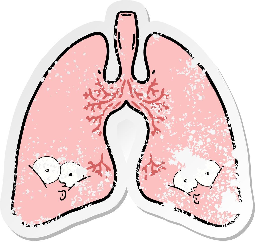 distressed sticker of a cartoon lungs vector