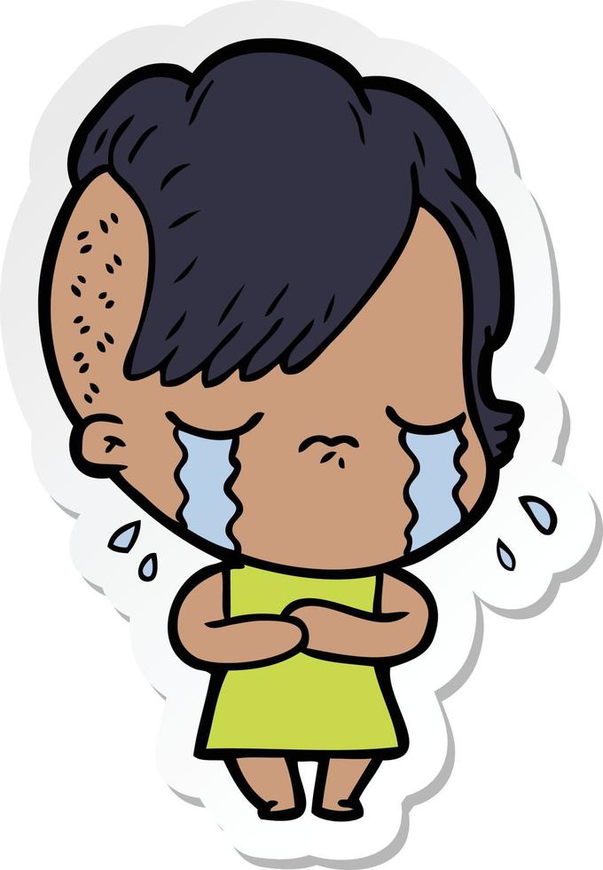 sticker of a cartoon crying girl vector