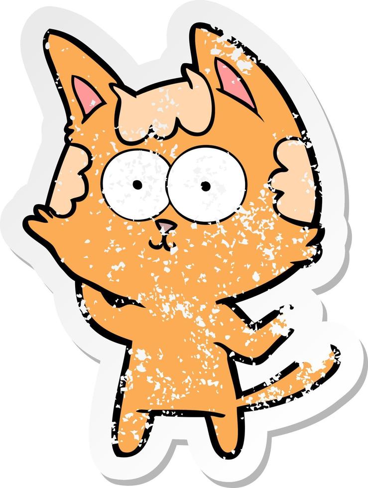 distressed sticker of a happy cartoon cat vector