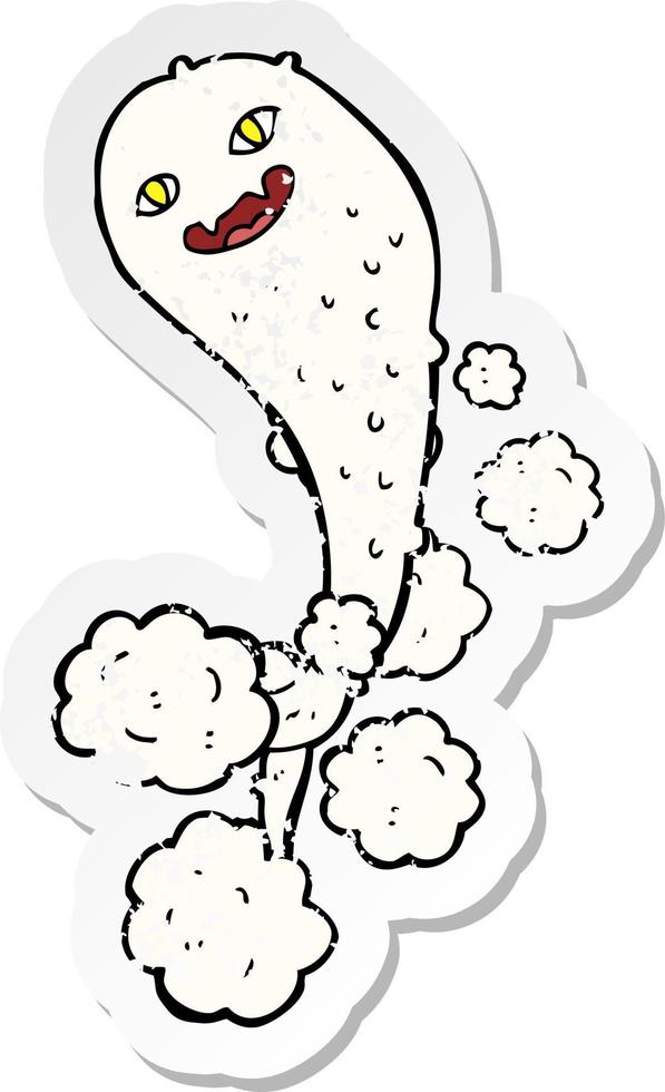 retro distressed sticker of a cartoon spooky ghost vector