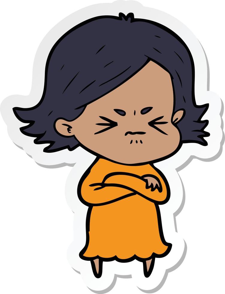 sticker of a cartoon angry woman vector