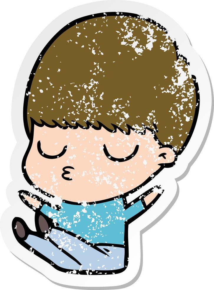 distressed sticker of a cartoon calm boy vector