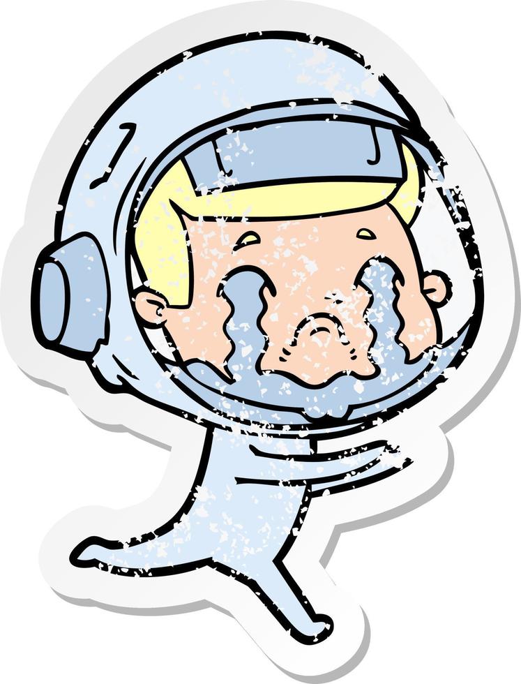 distressed sticker of a cartoon crying astronaut vector