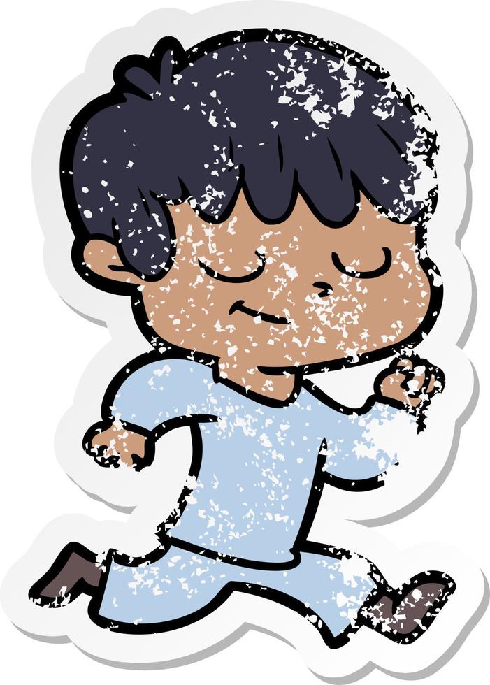 distressed sticker of a cartoon happy boy vector