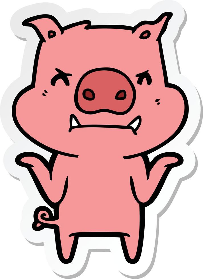 sticker of a angry cartoon pig shrugging shoulders vector