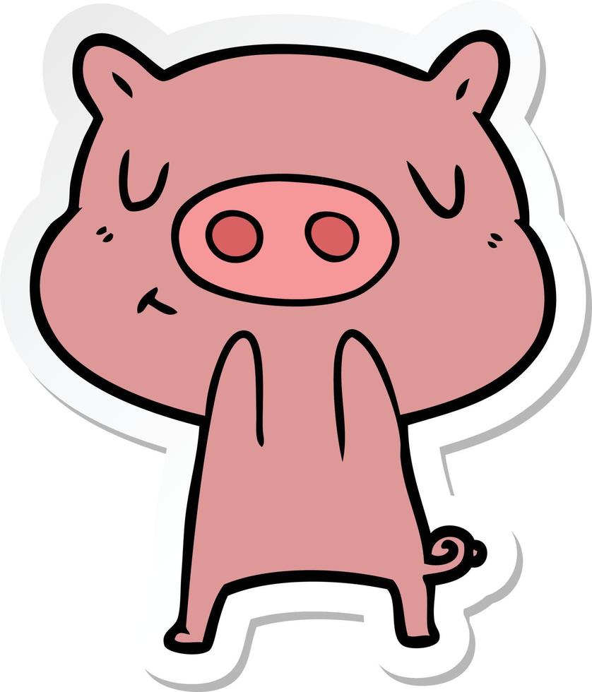 sticker of a cartoon content pig vector