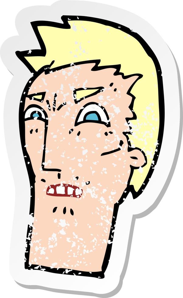 retro distressed sticker of a cartoon angry face vector