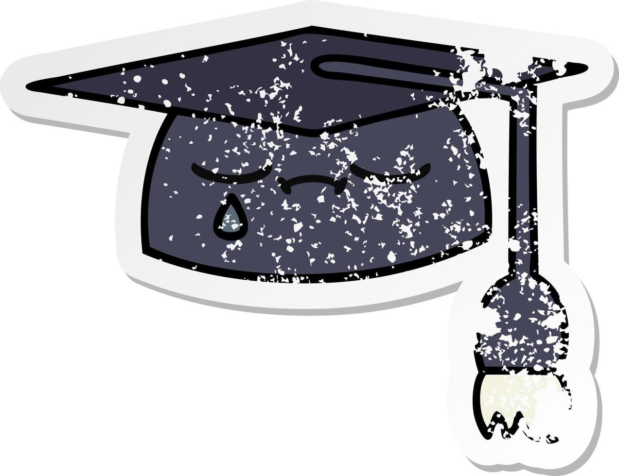 distressed sticker of a cute cartoon graduation hat vector