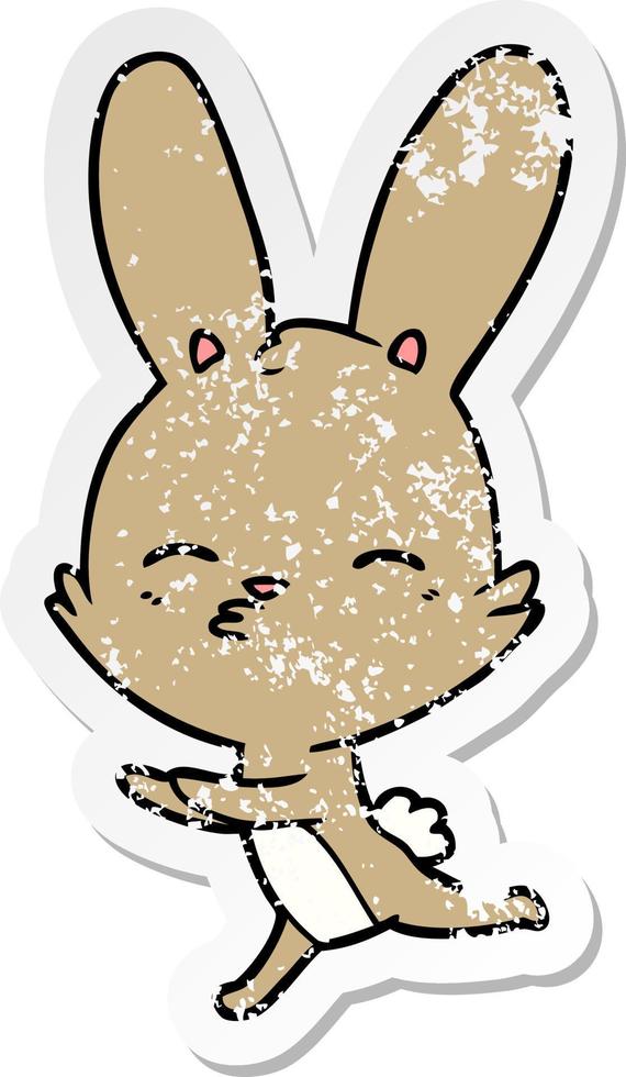 distressed sticker of a curious bunny cartoon vector