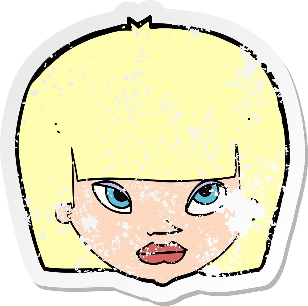 retro distressed sticker of a cartoon annoyed woman vector