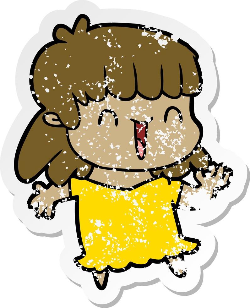 distressed sticker of a cartoon woman vector