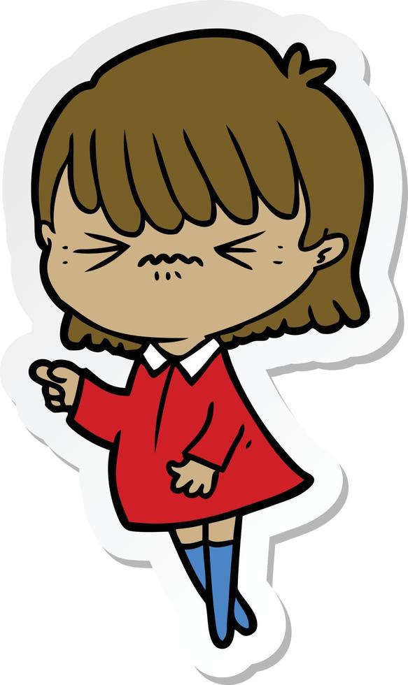 sticker of a annoyed cartoon girl making accusation vector