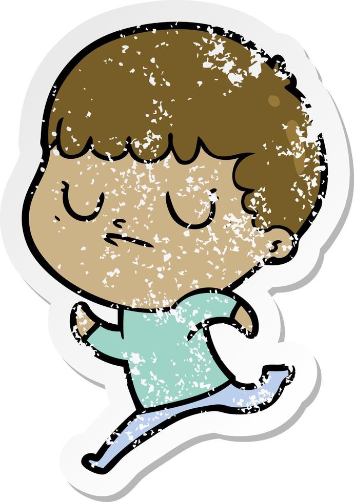 distressed sticker of a cartoon grumpy boy vector