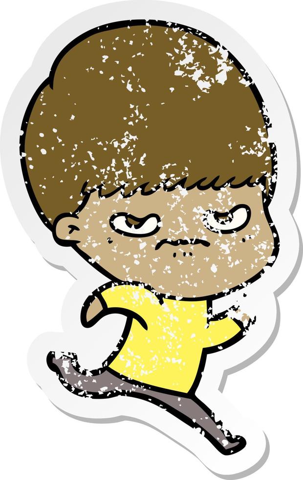 distressed sticker of a cartoon angry boy vector
