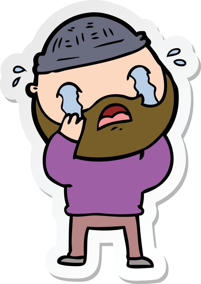 sticker of a cartoon bearded man crying vector