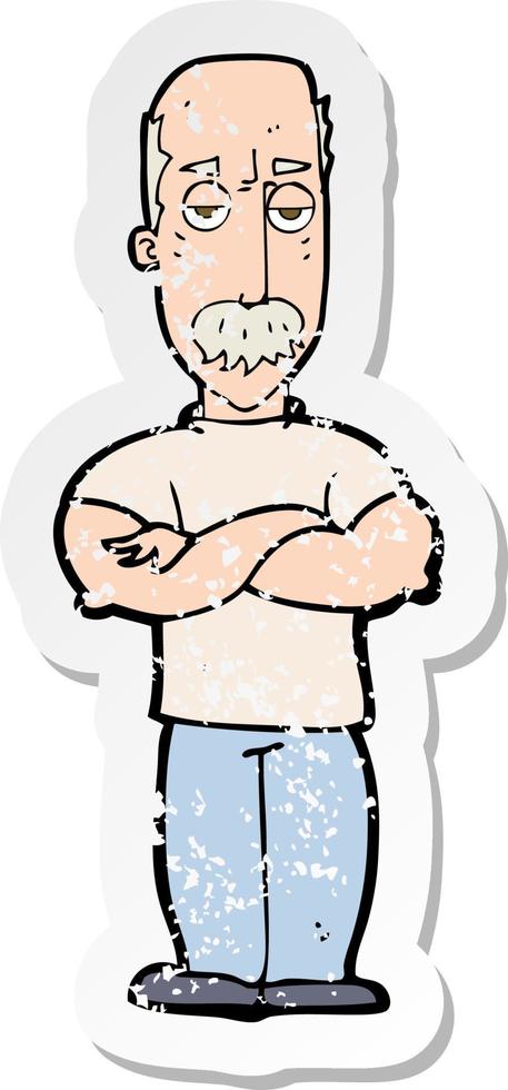 retro distressed sticker of a cartoon angry man with mustache vector