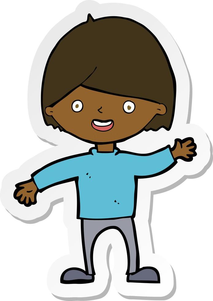 sticker of a cartoon waving boy vector