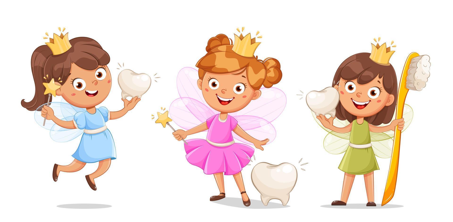 Cute little tooth fairy with crown vector