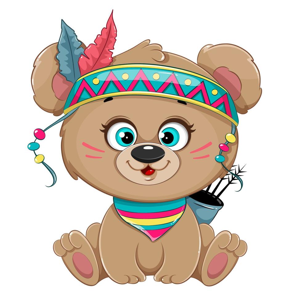 lindo oso de peluche de dibujos animados con plumas vector