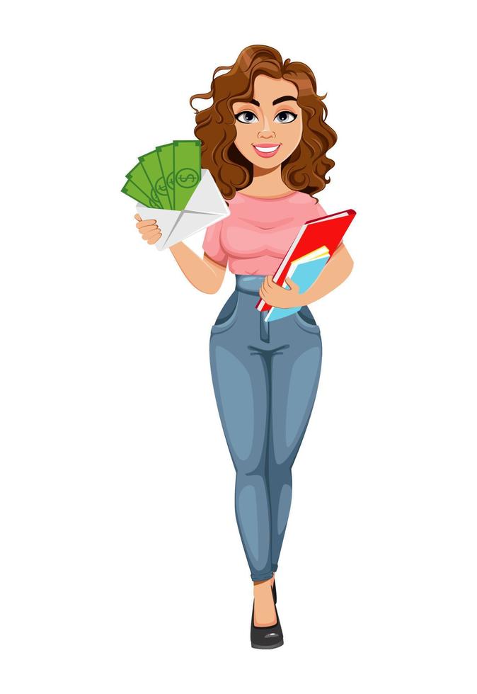 Beautiful business woman holding money vector