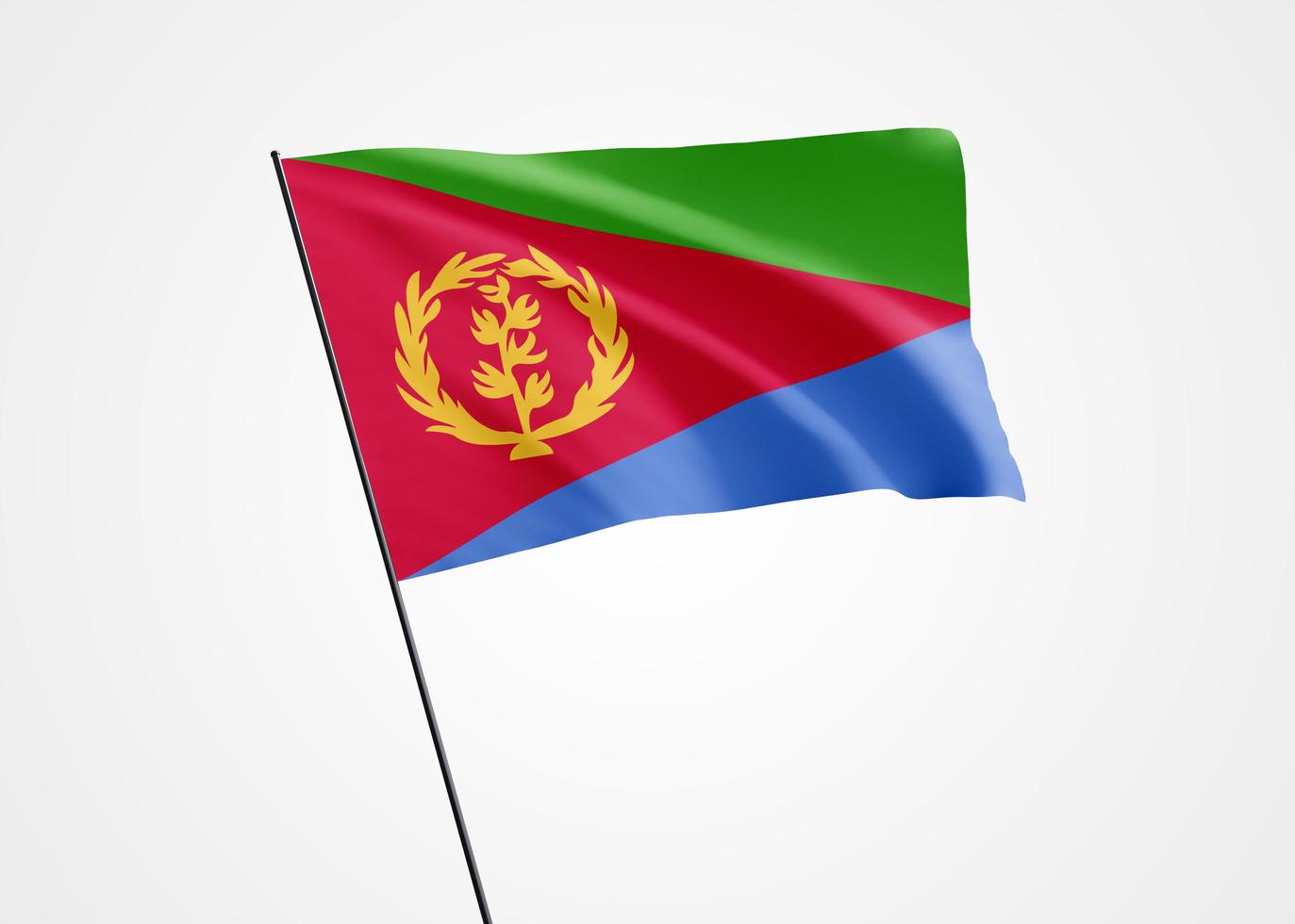 bandera de eritrea ondeando alto en el fondo blanco aislado. 24 de mayo día de la independencia de eritrea colección de banderas nacionales mundiales colección de banderas nacionales mundiales foto