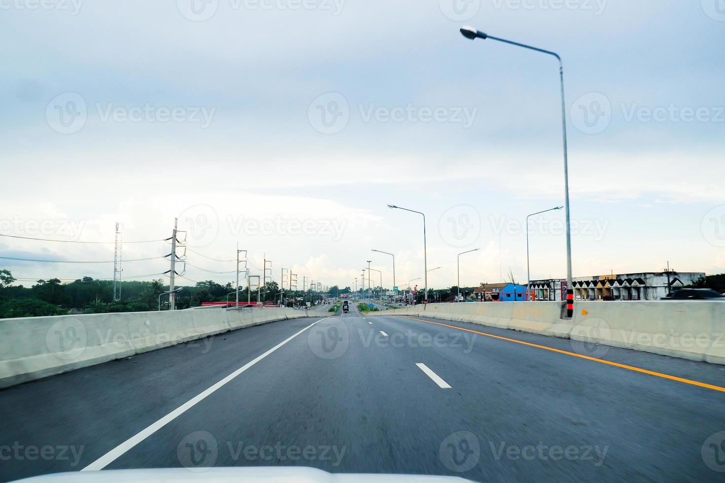 View of Road No. 4 in the south of Thailand in view of a speeding car. travel concept photo