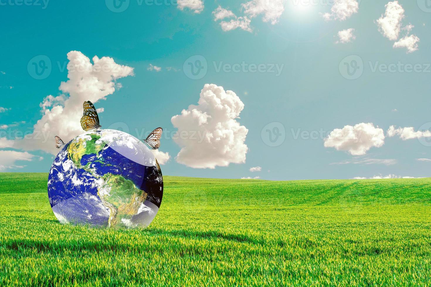 save the world concept Protect the environment. Meadow and the beautiful world photo