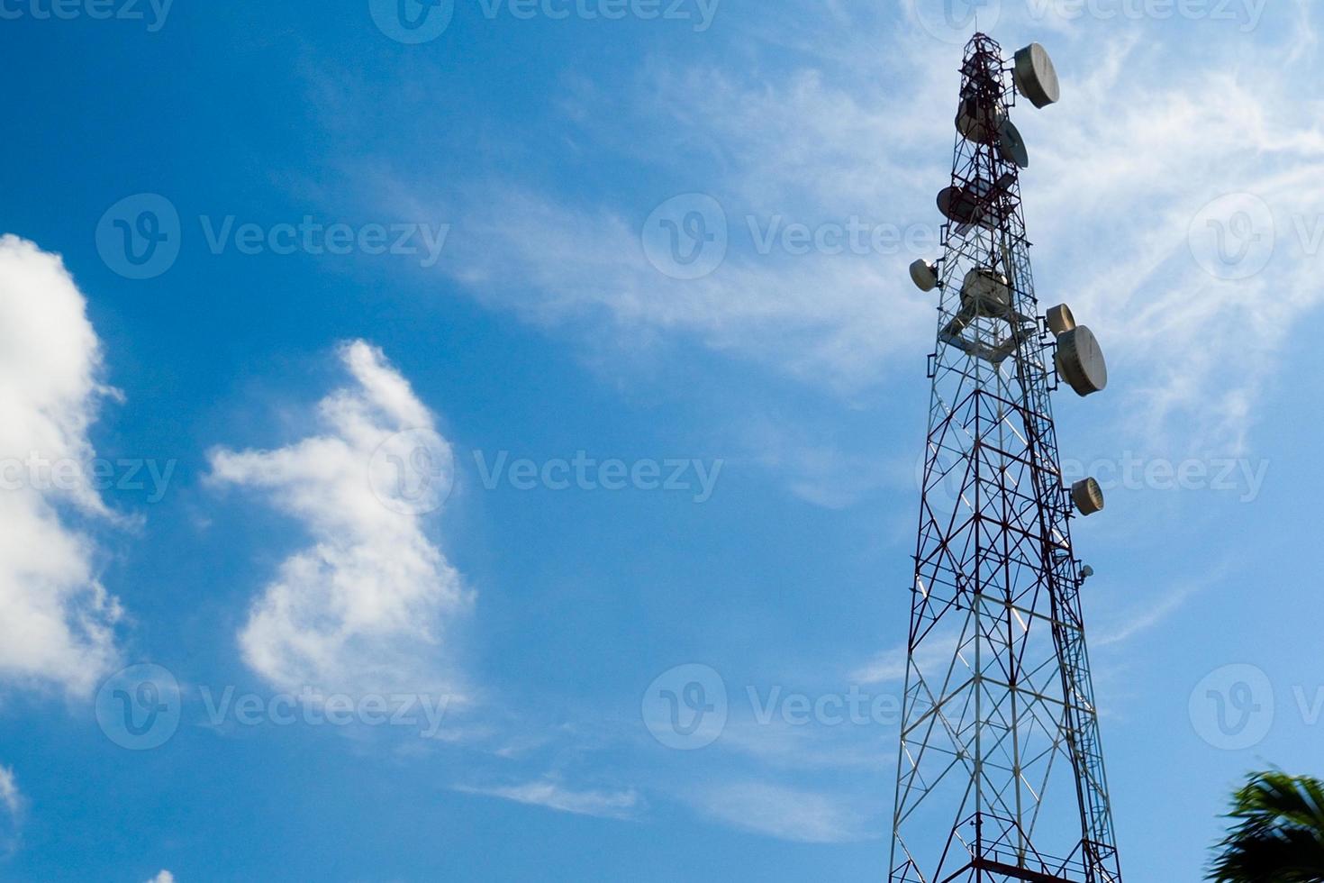 Large satellite communication towers in Thailand with the background of the sky photo