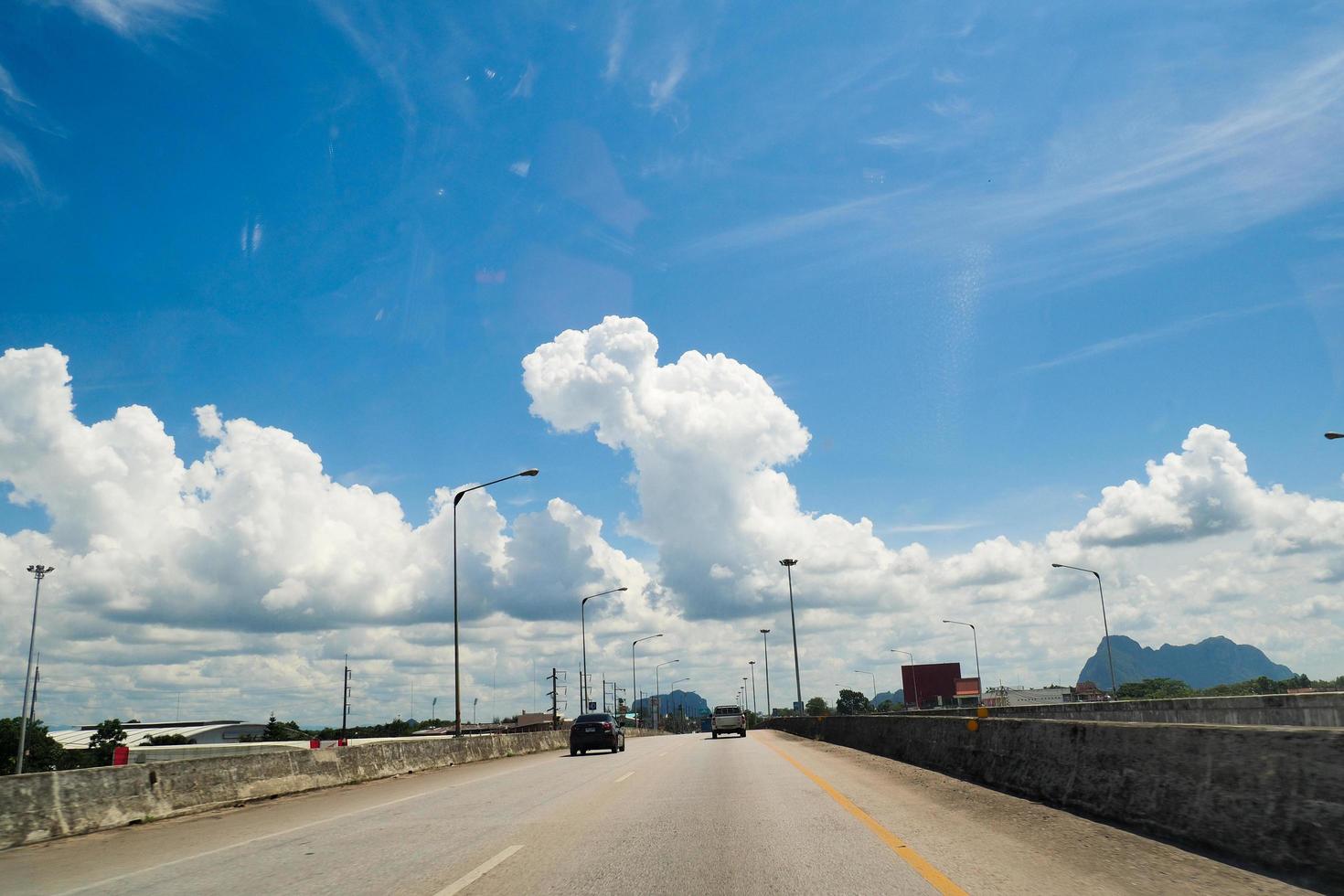 View of Road No. 4 in the south of Thailand in view of a speeding car. travel concept photo