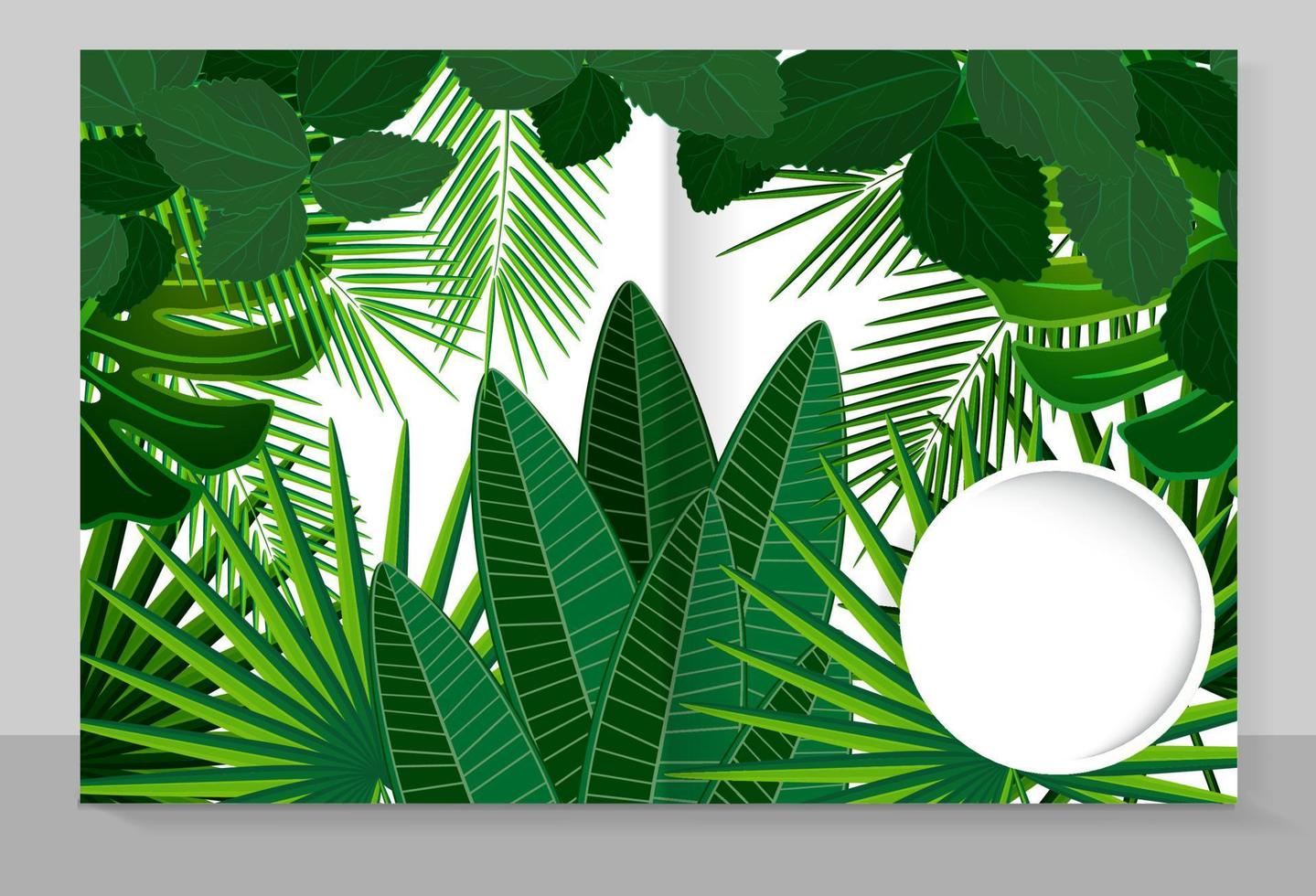 portada de plantilla de un cuaderno, hojas tropicales. vector