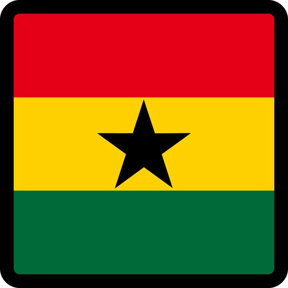 bandera de ghana en forma de cuadrado con contorno contrastante, señal de comunicación en medios sociales, patriotismo, un botón para cambiar el idioma en el sitio, un icono. vector
