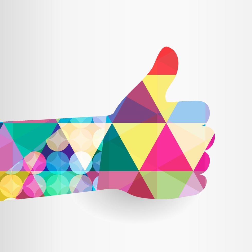 Colorful thumbs Up symbol. Abstract background.  Vector illustration.