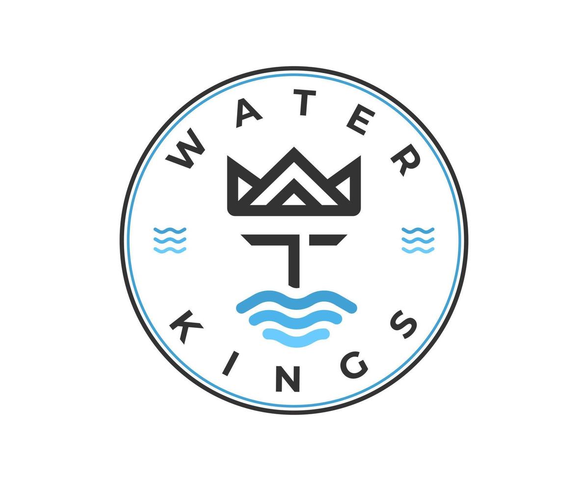 King Crown with Face Beard and Mustache Ocean Sea Wave logo design vector