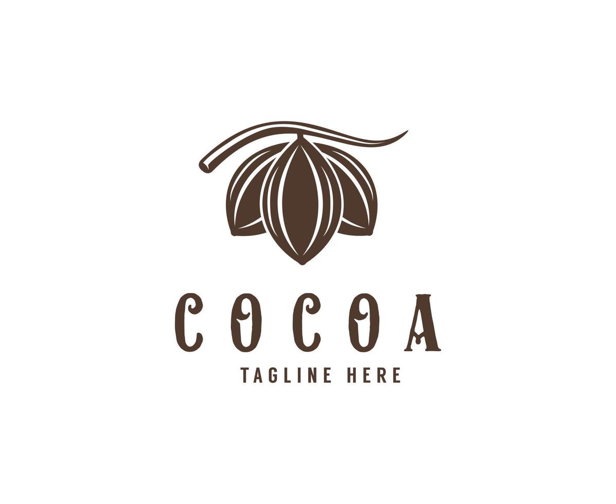 logotipo de rama de cacao vintage, grano de cacao, plantilla de vector de icono de logotipo de planta de cacao