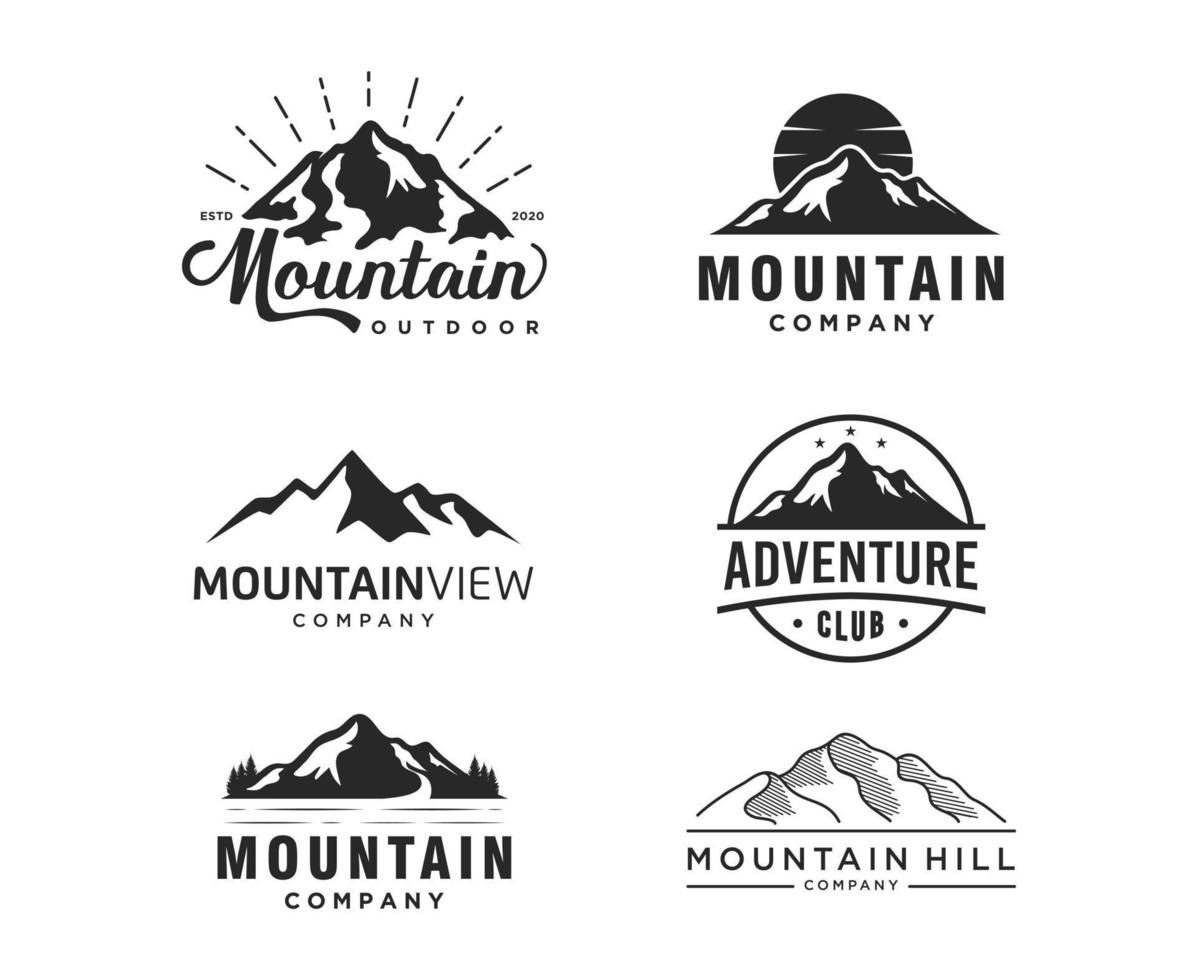 conjunto de plantilla de diseño de vector de logotipo de aventuras al aire libre y montaña vintage
