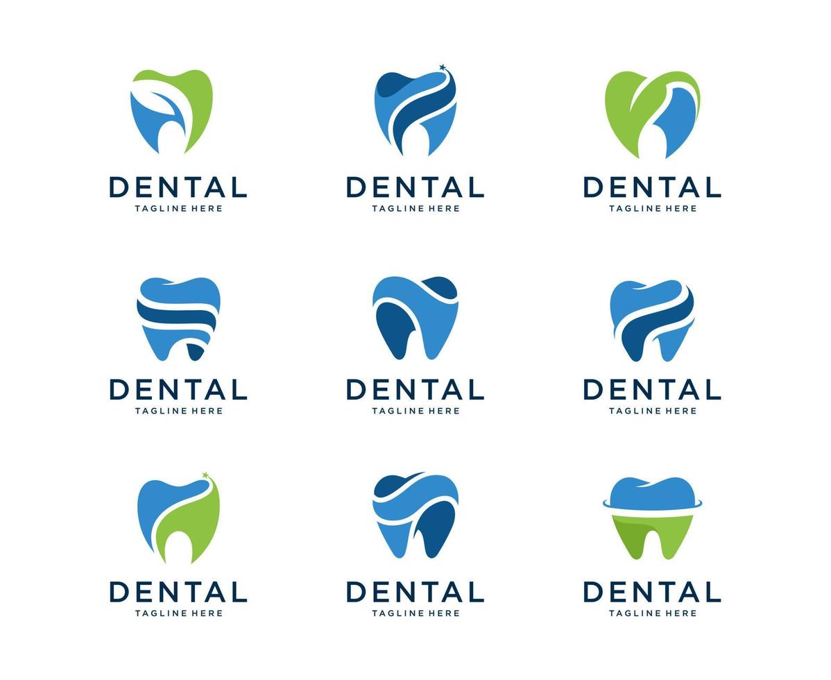 conjunto de diseño de logotipo de diente. se puede utilizar como logotipo para clínica dental, dentista o estomatología, cuidado dental y concepto de salud vector