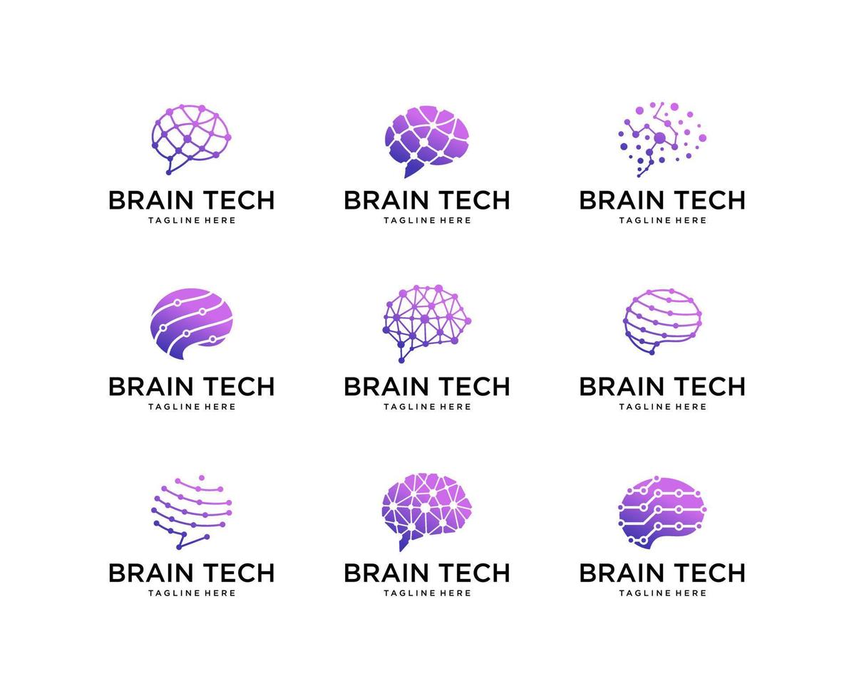 Set of abstract brain logo design vector. Logo for science innovation, machine learning, ai, medical research technology vector