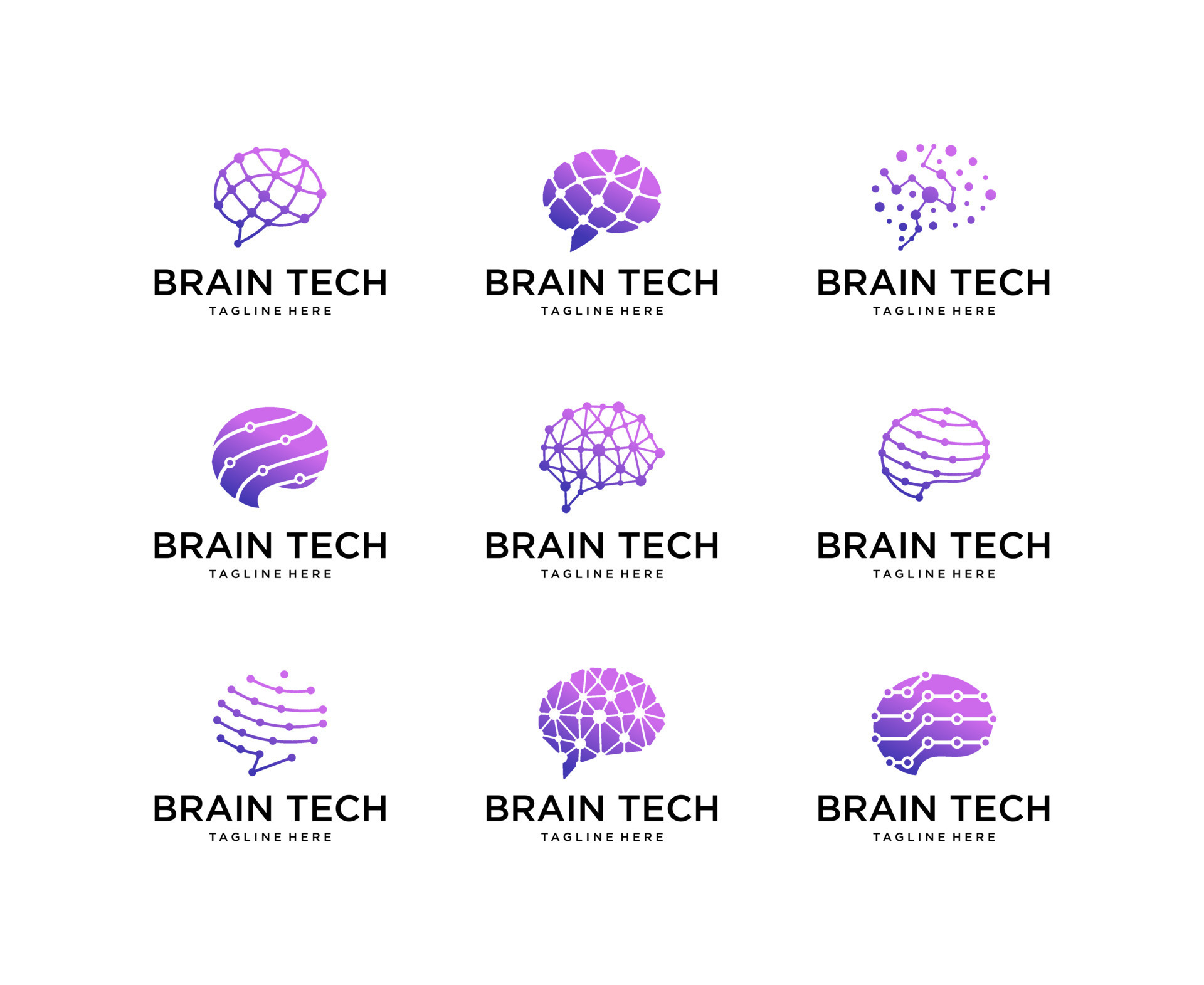 Set of abstract brain logo design vector. Logo for science innovation