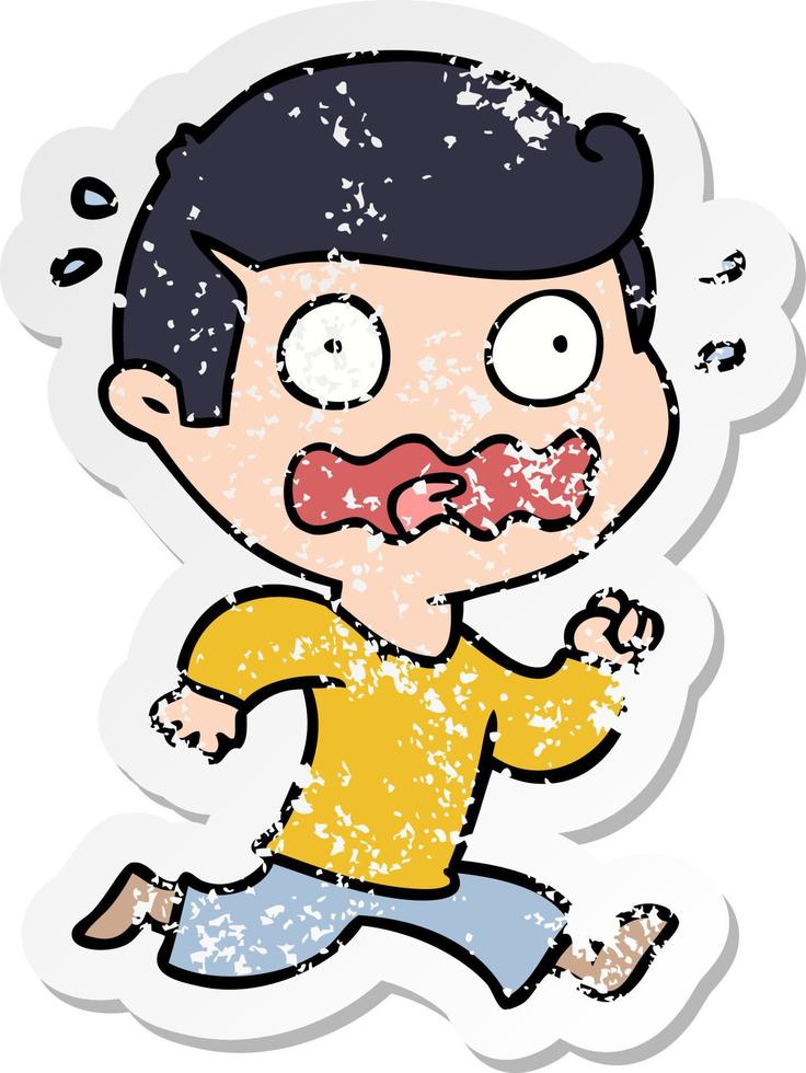 distressed sticker of a cartoon man totally stressed out vector