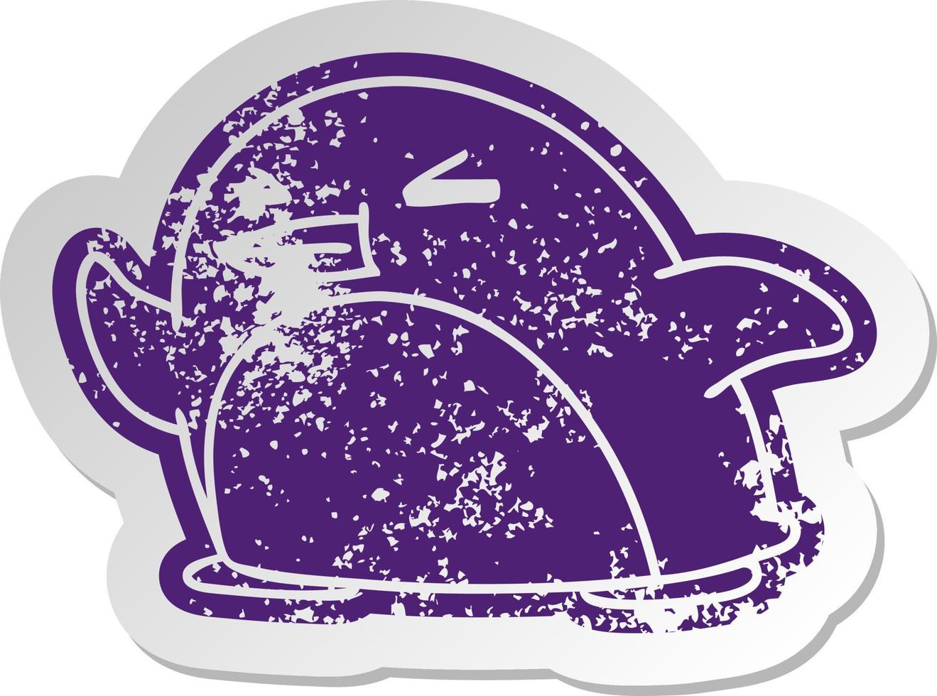 distressed old sticker kawaii of a cute penguin vector