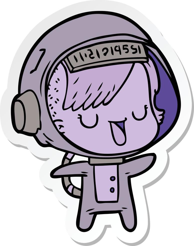 sticker of a cartoon astronaut woman vector