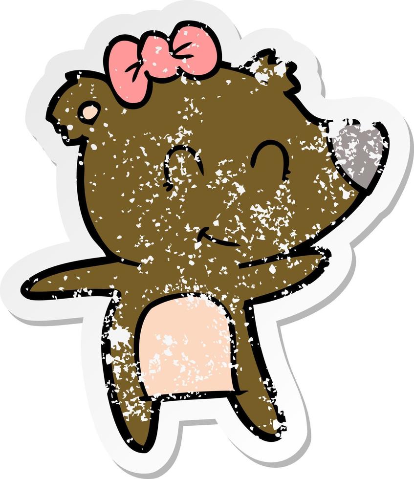 distressed sticker of a female bear cartoon vector